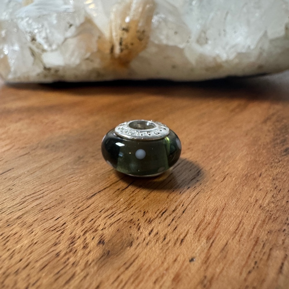 Pandora Authentic Silver and Murano Glass Black and White Polka Dot Charm 790603